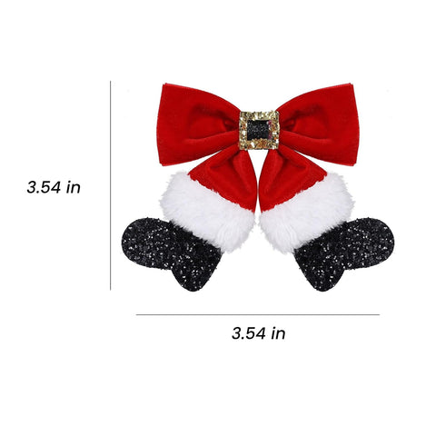2pc- Glittery Red Christmas Velvet Ribbon Hair Bows