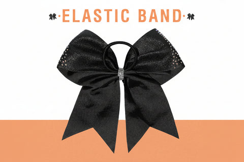 8" Large Black Glitter Cheer Bow with Iridescent Rhinestones