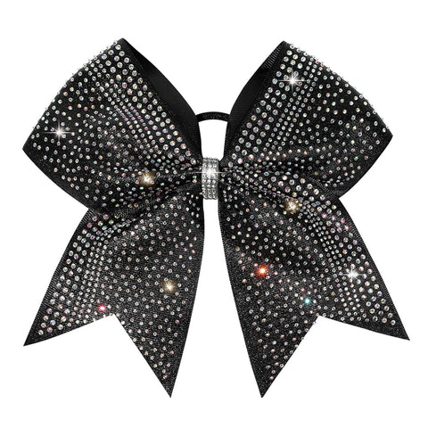8" Large Black Glitter Cheer Bow with Iridescent Rhinestones