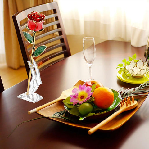 Red - Gold Dipped Real Rose with Stand