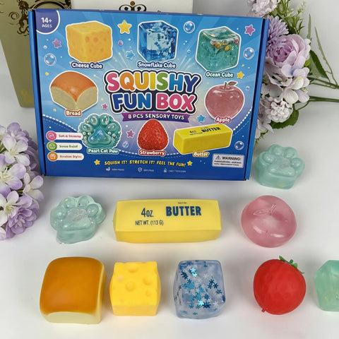8-Pcs Squishies Pack, Cute Animal Shapes Squishy Stress Balls, Soft Squeeze Malt Sugar Slow-Rebound Fidget Sensory Toy, Party Favor & Holiday Gift for Festive Supplies