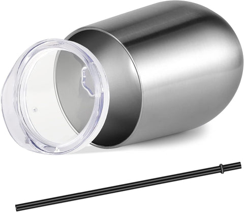 12Oz Stainless Steel Wine Tumbler with Lid and Straw