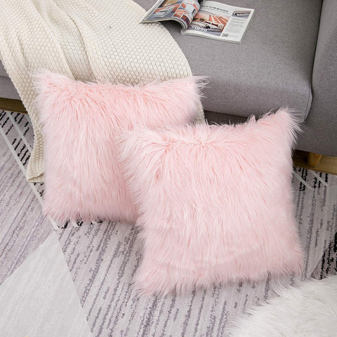 Pink Faux Fur Pillow COVERS- (18X18 Inch)- pillow inserts not included