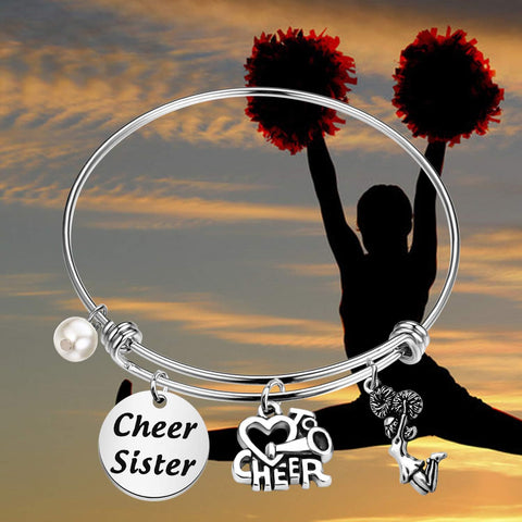 Cheer Sister Love Cheer Bracelet- Expandable Wire Bangle