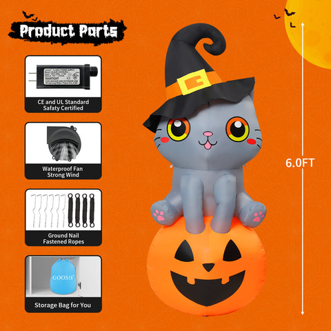 6 FT Inflatable- Cat Sitting on Pumpkin