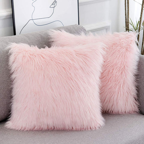 Pink Faux Fur Pillow COVERS- (18X18 Inch)- pillow inserts not included