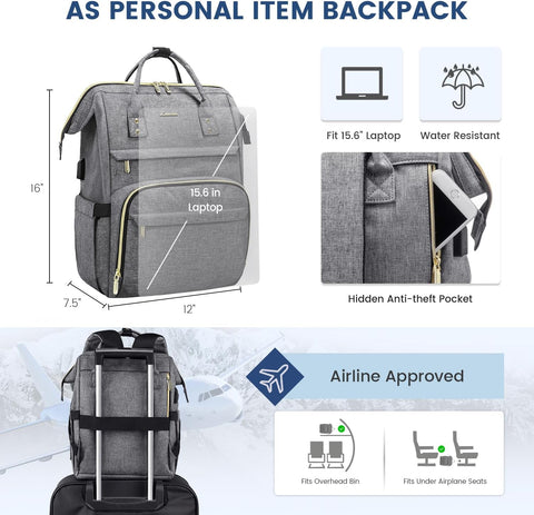 15.6 inch Laptop Backpack with USB charging port for women