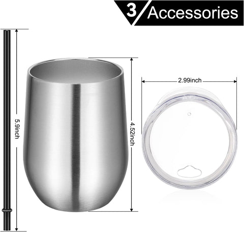 12Oz Stainless Steel Wine Tumbler with Lid and Straw