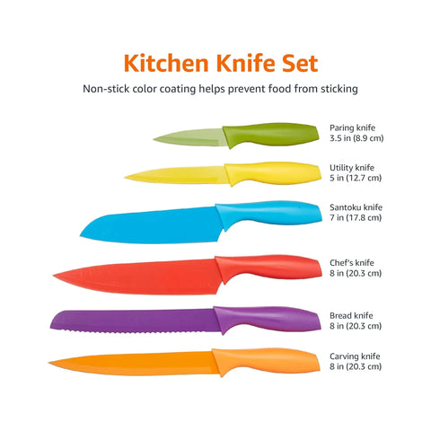 12 PC- Colored Kitchen Knife Set