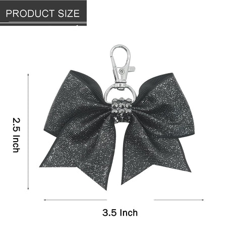 Glitter Cheer Bow Keychain for Cheerleading Teen Girls High School College Sports (Black)