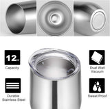 12Oz Stainless Steel Wine Tumbler with Lid and Straw