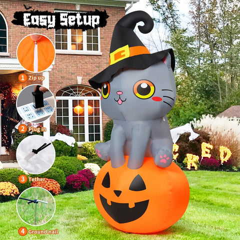 6 FT Inflatable- Cat Sitting on Pumpkin