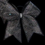 8" Large Black Glitter Cheer Bow with Iridescent Rhinestones