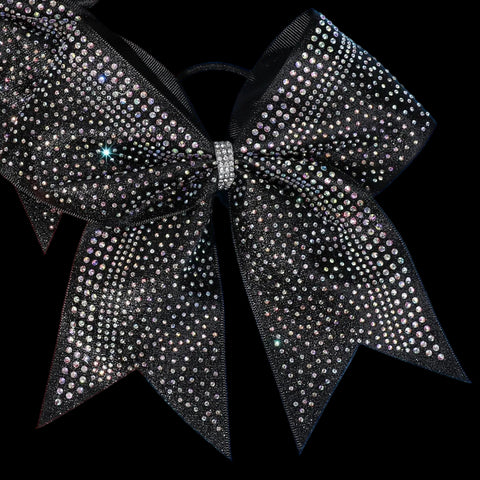 8" Large Black Glitter Cheer Bow with Iridescent Rhinestones