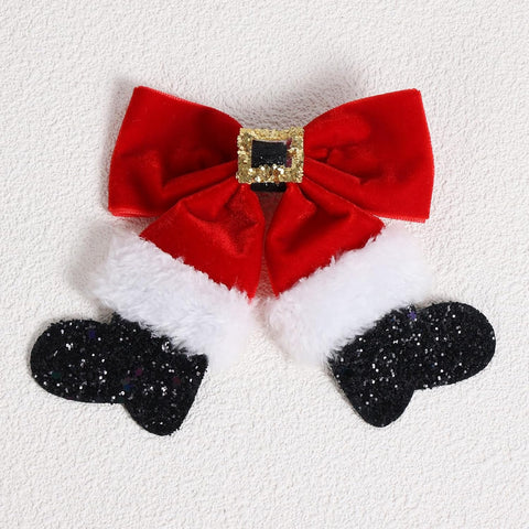 2pc- Glittery Red Christmas Velvet Ribbon Hair Bows