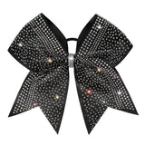 1 PCS 8" Large Glitter Cheer Bows with Iridescent Rhinestones Colorful Stiff Hair Elastic Band Ponytail Holder for Cheerleader Girls Sports (Black)