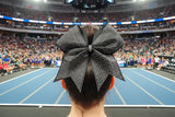 8" Large Black Glitter Cheer Bow with Iridescent Rhinestones