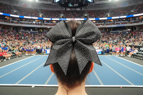 8" Large Black Glitter Cheer Bow with Iridescent Rhinestones