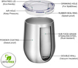 12Oz Stainless Steel Wine Tumbler with Lid and Straw