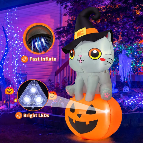 6 FT Inflatable- Cat Sitting on Pumpkin