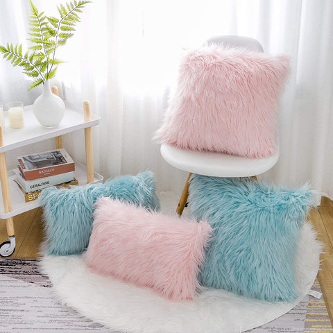 Pink Faux Fur Pillow COVERS- (18X18 Inch)- pillow inserts not included