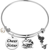 Cheer Bracelet Cheer Girl Gift Cheer Sister Expandable Wire Bangle Love to Cheer Charm Jewelry Cheerleading Gift Cheer Team Gift