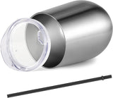 12Oz Stainless Steel Wine Tumbler with Lid and Straw