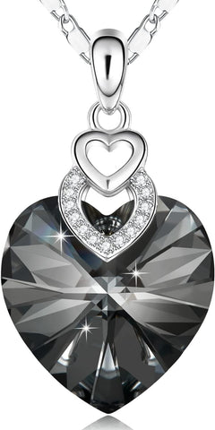 3 Hearts Crystal Necklace for Women, Pendant Engraved Love You