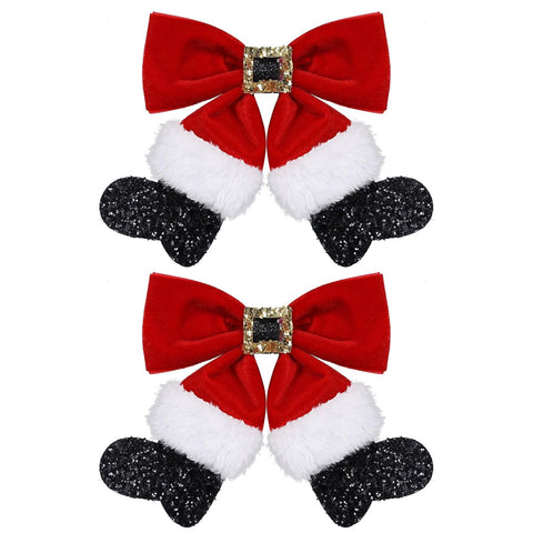 2pc- Glittery Red Christmas Velvet Ribbon Hair Bows
