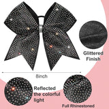 8" Large Black Glitter Cheer Bow with Iridescent Rhinestones