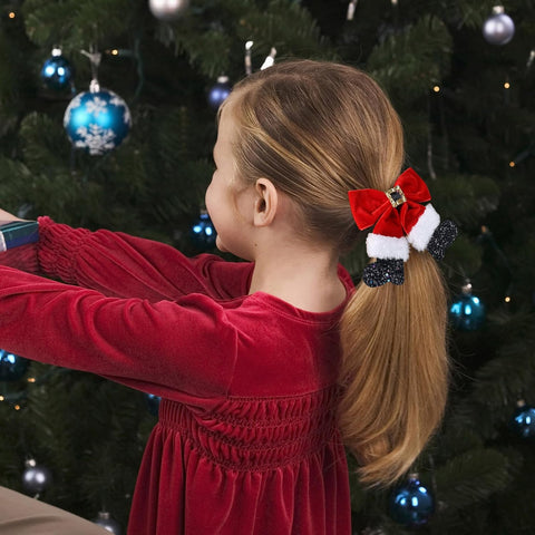 2pc- Glittery Red Christmas Velvet Ribbon Hair Bows