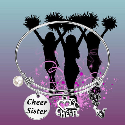 Cheer Sister Love Cheer Bracelet- Expandable Wire Bangle