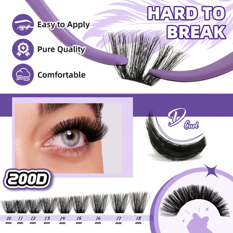 Black Pearl Kit 200D L B&Q Dramatic Soft Mega Thick Volume Individual Clusters