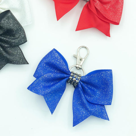 Glitter Cheer Bow Keychain for Cheerleading Teen Girls High School College Sports (Black)